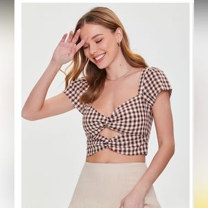 BRAND NEW GINGHAM CUTOUT CROP TOP